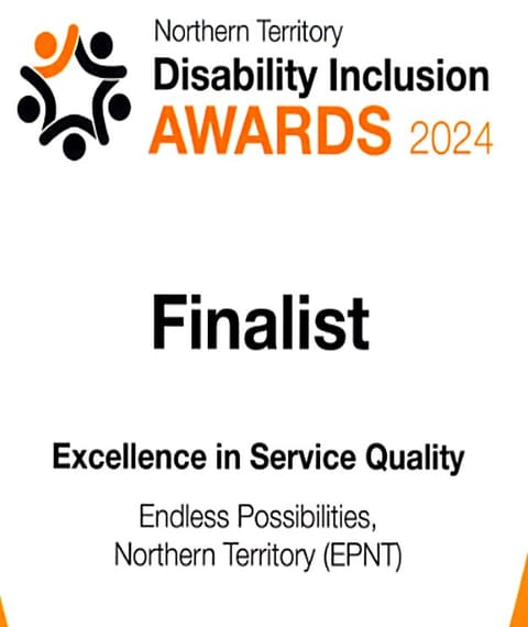 Certificate from the NT Disability Inclusion Awards 2024 naming EPNT a finalist