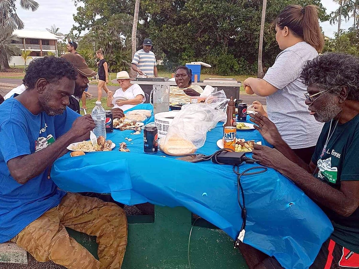 An EPNT community BBQ lunch outdoors in Darwin